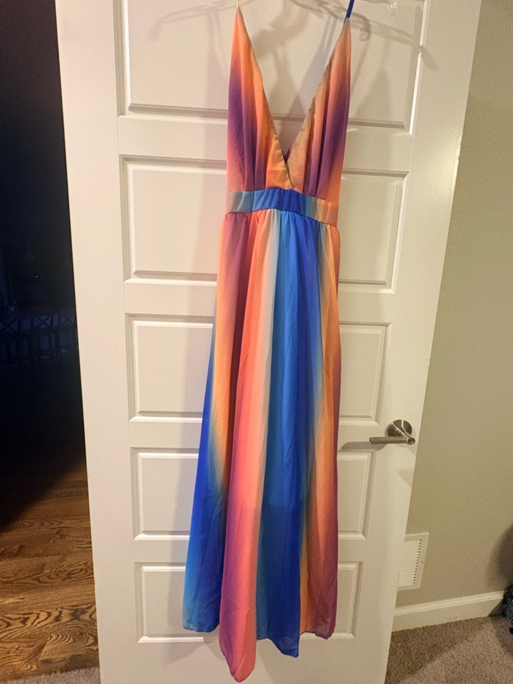 Rainbow Ombre V-Neck Maxi Dress